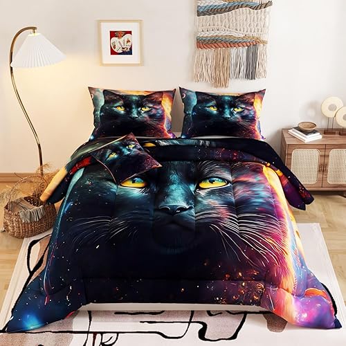 Namoxpa6 Pieces Cat Comforter Sets,3D Galaxy Pattern,Decorative 6 Piece Bedding