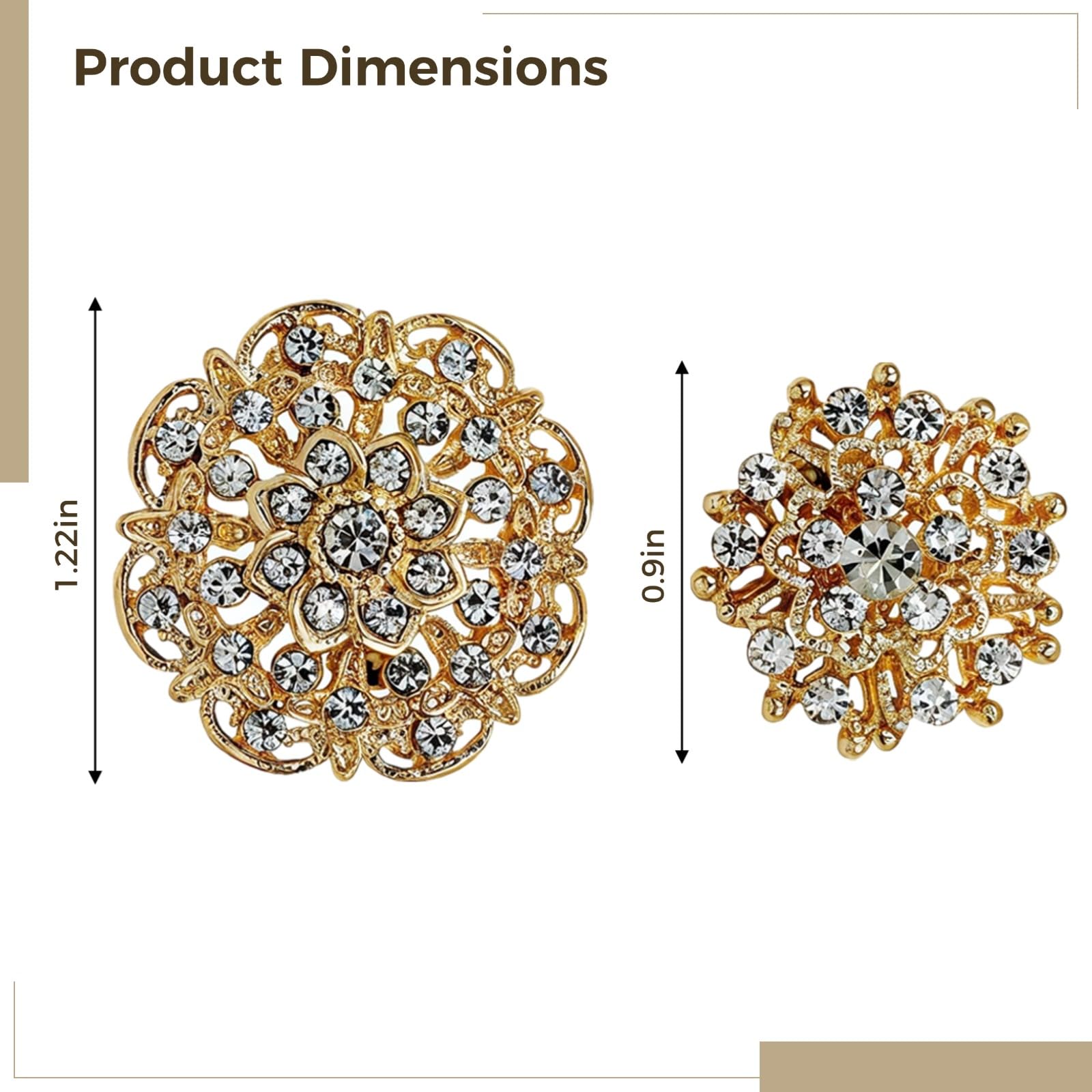 36 Stück Strass Broschen, goldene Kristall Broschen für Hochzeit, dekorative Sicherheitsnadeln für DIY Bastelarbeiten, Brautstrauß, Kleid, Hut, Socken Zubehör, Party Dekoration