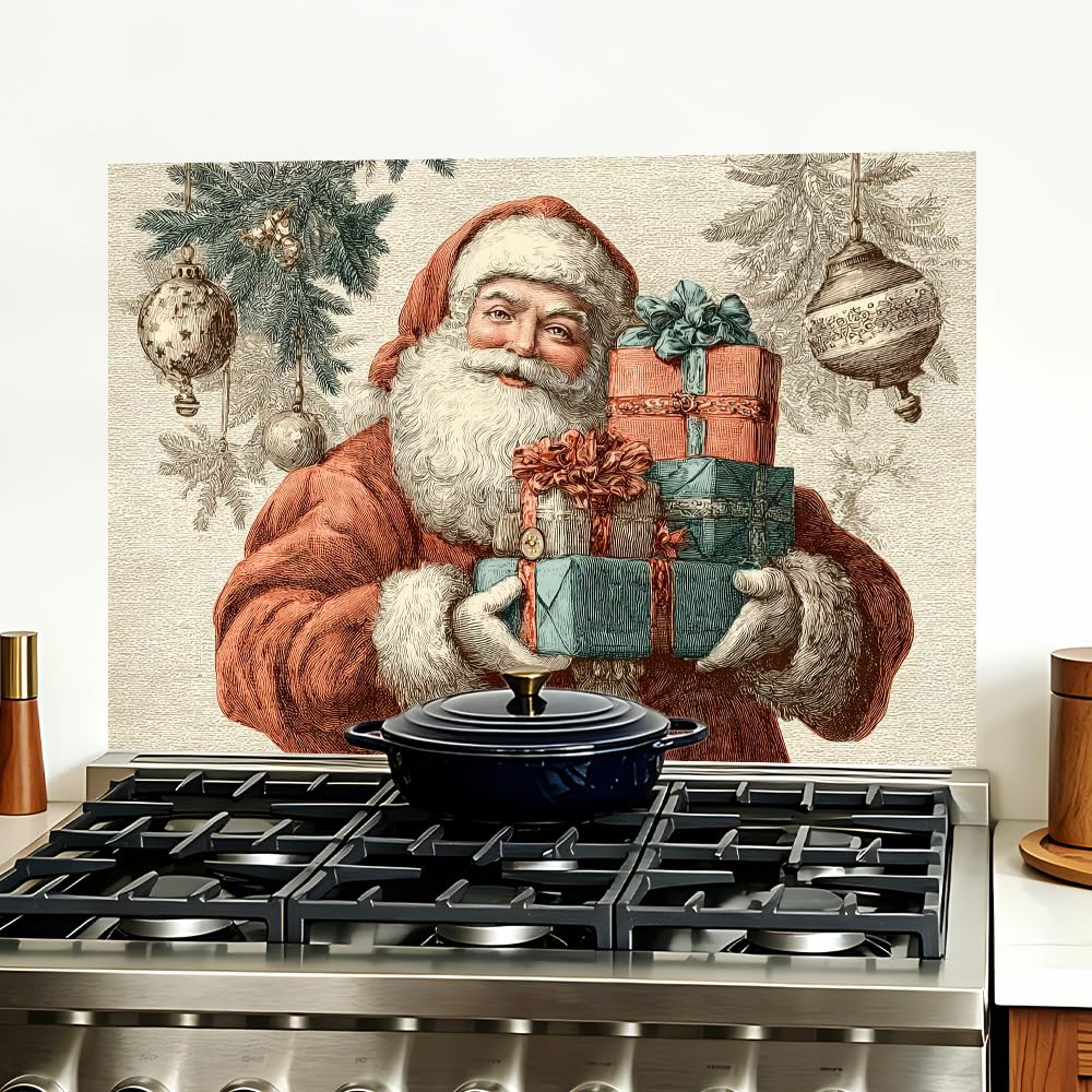 Vintage Santa Gift Backsplash Peel and Stick, 35.4x23.6 in