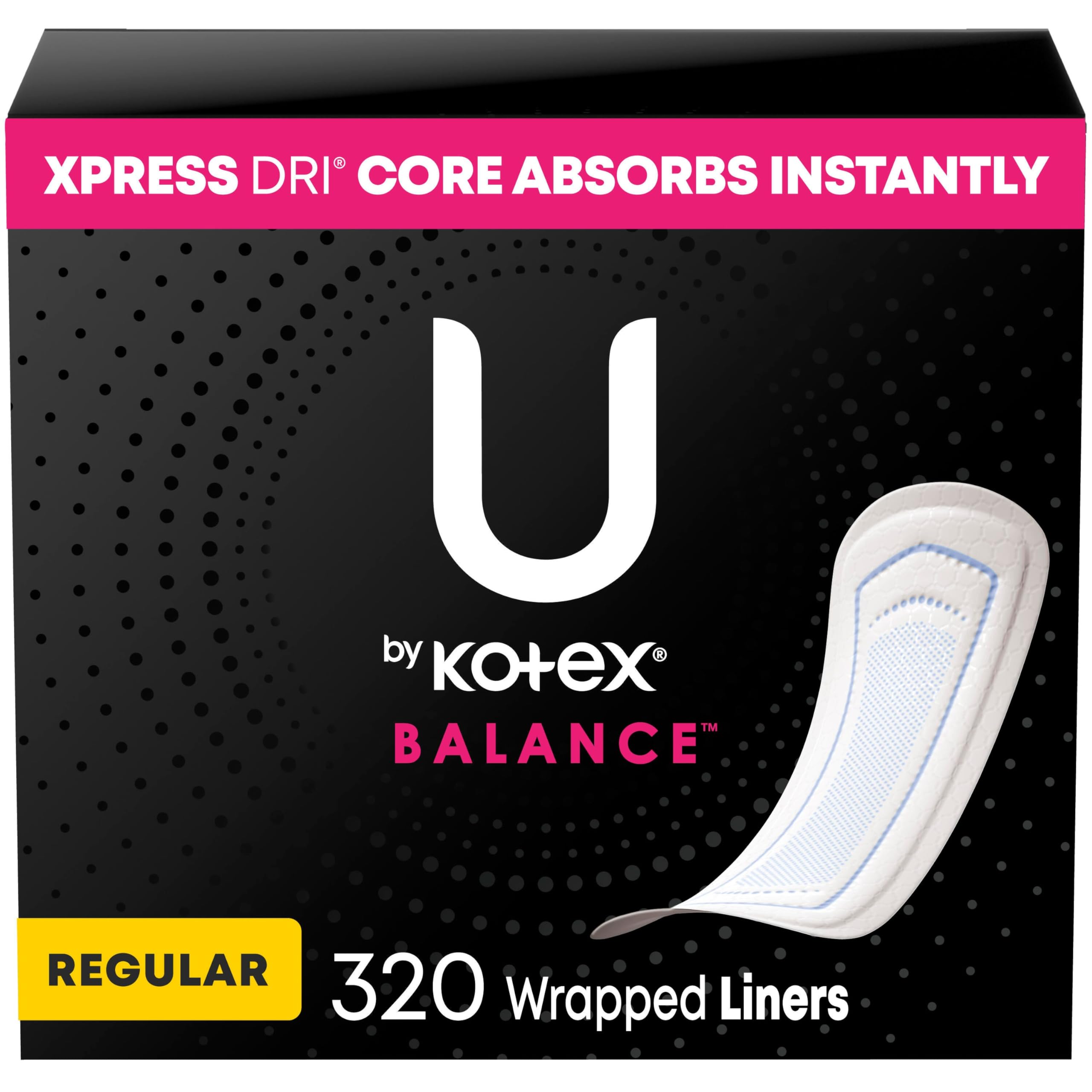U by Kotex Balance Wrapped Panty Liners, Regular Length, 320 Count (8 Packs of 40) (Packaging May Vary)