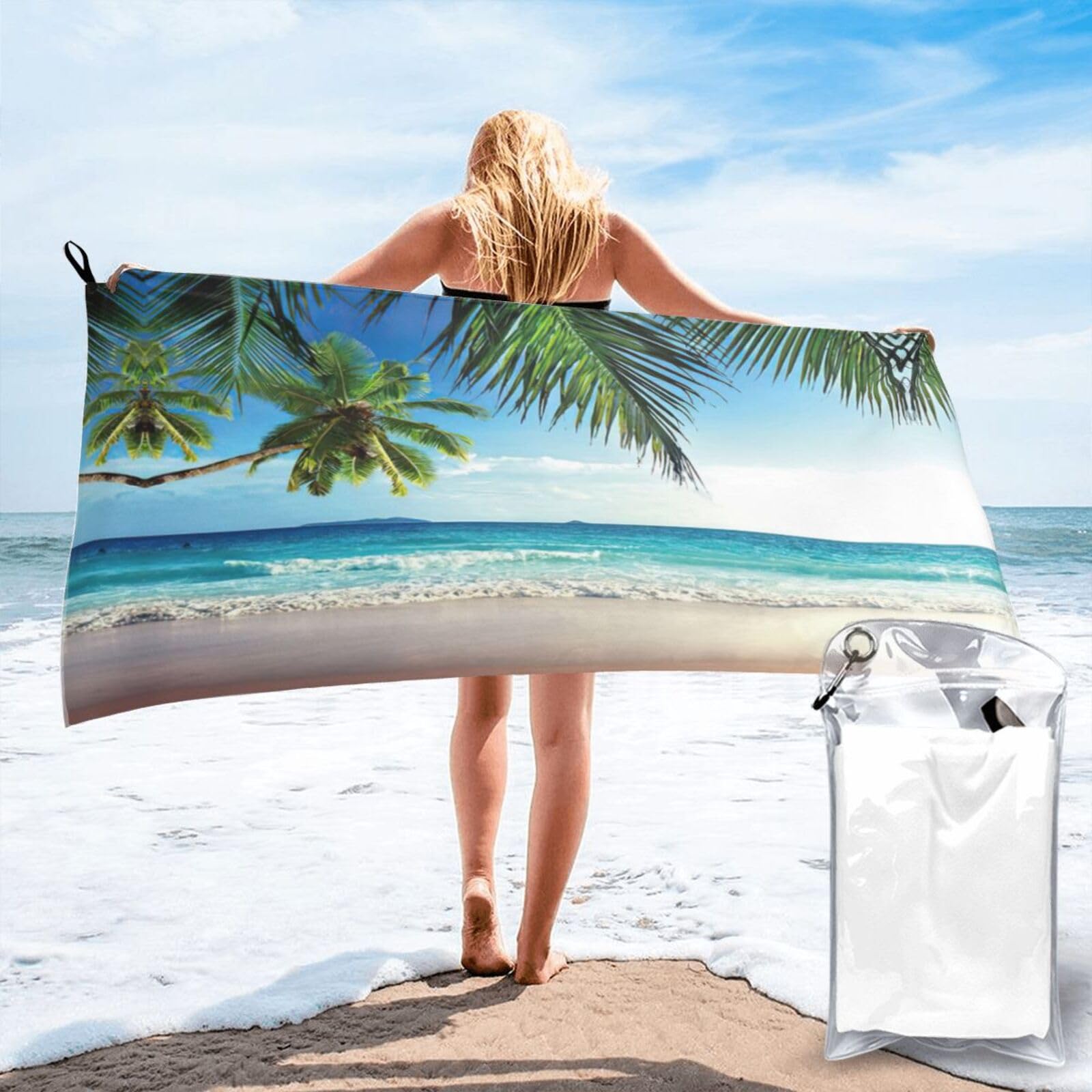 ENGhjes Tropical Palm Tree Hawaii Beach Print Camping Towel Fast Drying Bath Beach Shower Wrap For Gym Camping Vacation Adults Portable Gift