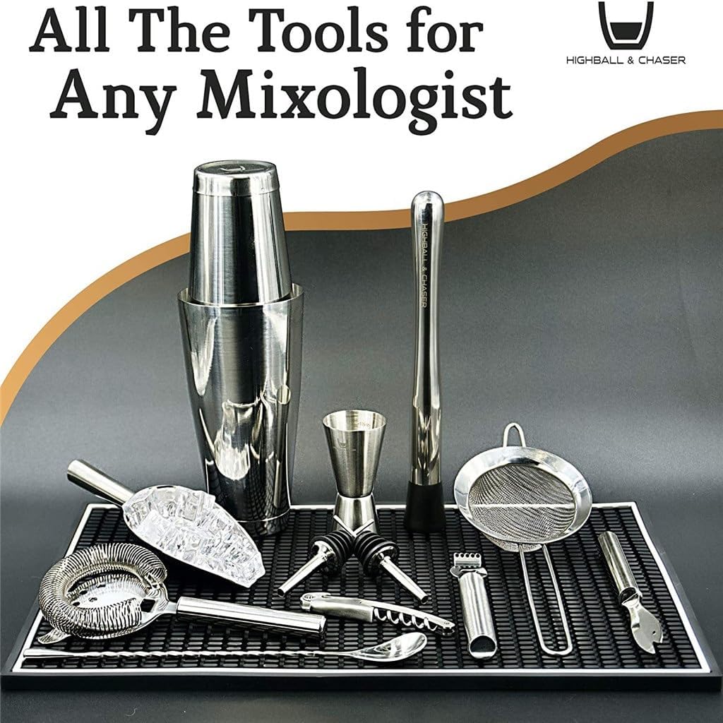 Boston Shaker Cup 13-piece Stainless Steel Mixer Cocktail Bartender Set With Storage Rack