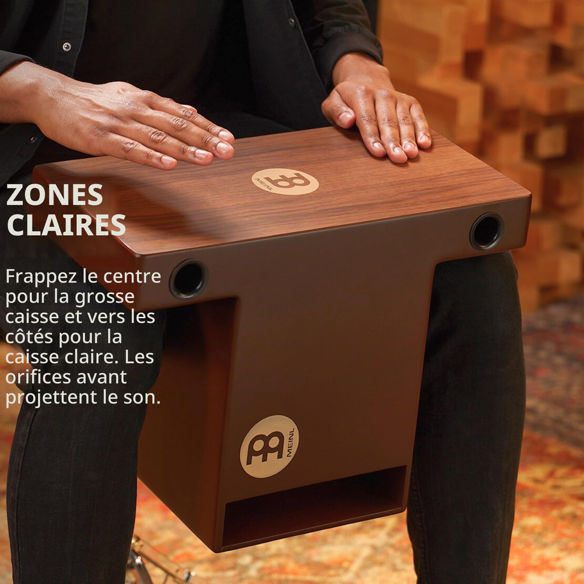 Meinl Percussion Turbo Slaptop Cajon - drum box back-friendly avec 3 rosaces à l'avant - Surface de jeu en noyer (TOPCAJ2WN)