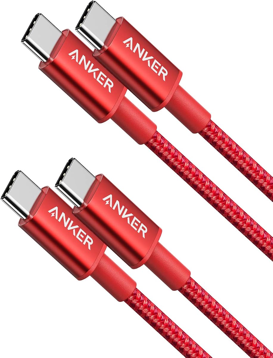 Cable USB C a USB C Anker, cable de carga rápida de 60 W (paquete de 2, 3,3 pies, rojo) | Para iPhone serie 17, iPad mini 6 y más
