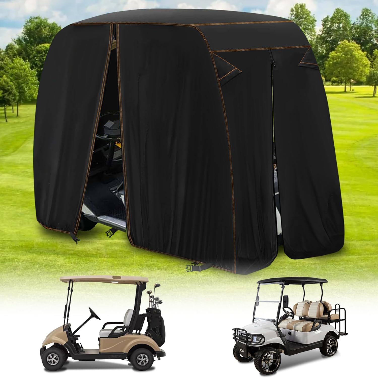 QYMOTO Golf Cart Covers 2 Passenger for Club Car EZGO Yamaha Golf Cart Cover Heavy Duty Waterproof Sunproof Windproof Outdoor Indoor All Weather Protection Durable 95" Overall Length