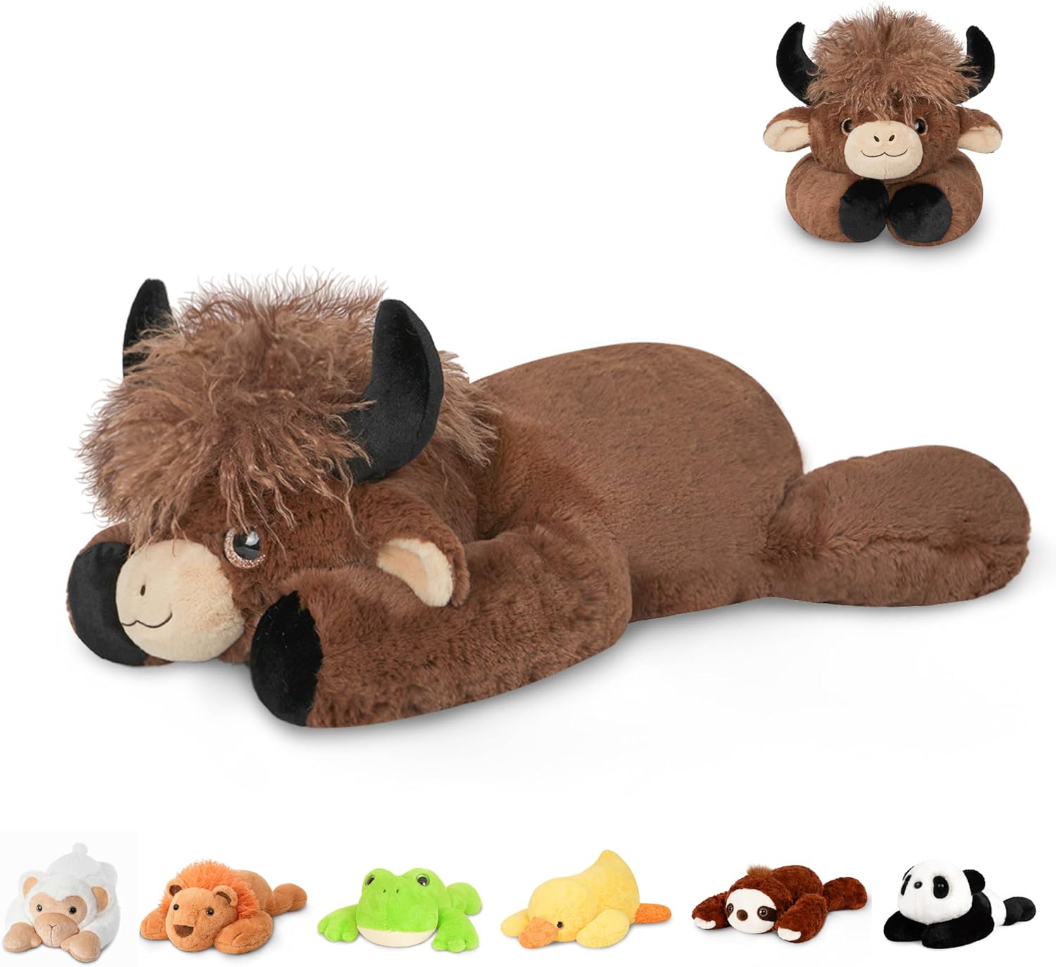 Niuniu Daddy Highland Cow Weighted Stuffed Animals, 20 Inch 3.3 lbs Weighted Plushies, Heavy Calming Body Pillow for Sleeping, Sensory Lying Lap Pad Toy Huggable Gift for Kids and Adults