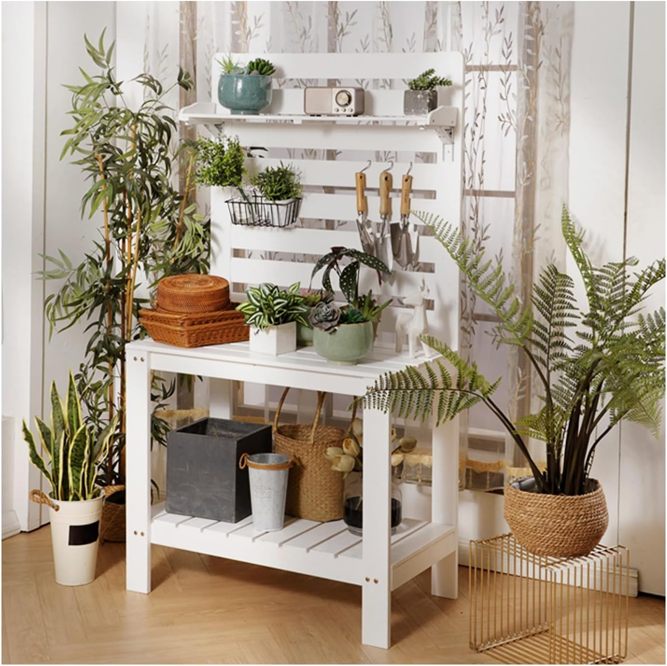 Solid Wood Potting Bench,Garden Potting Table Outdoors,for Gardening Workstation,Yard,Lawn,Patio Indoor Outdoor Flower Plant Pot Bench(Blue)