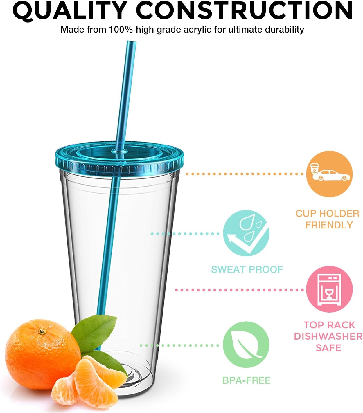  | Maars Insulated Travel Tumblers 32 oz. | Double Wall Acrylic | 3 Pack: Tumblers & Water Glasses