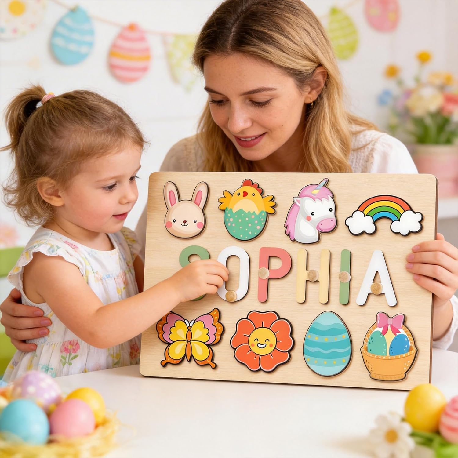 Easter Basket Stuffers - Personalized Name Puzzle for Kids - Custom Animal Name Puzzles for Toddlers 1-3 - Early Learning Toys for Baby Boy & Girl 1 Year Old Gift - Personalized Easter Baby Gifts