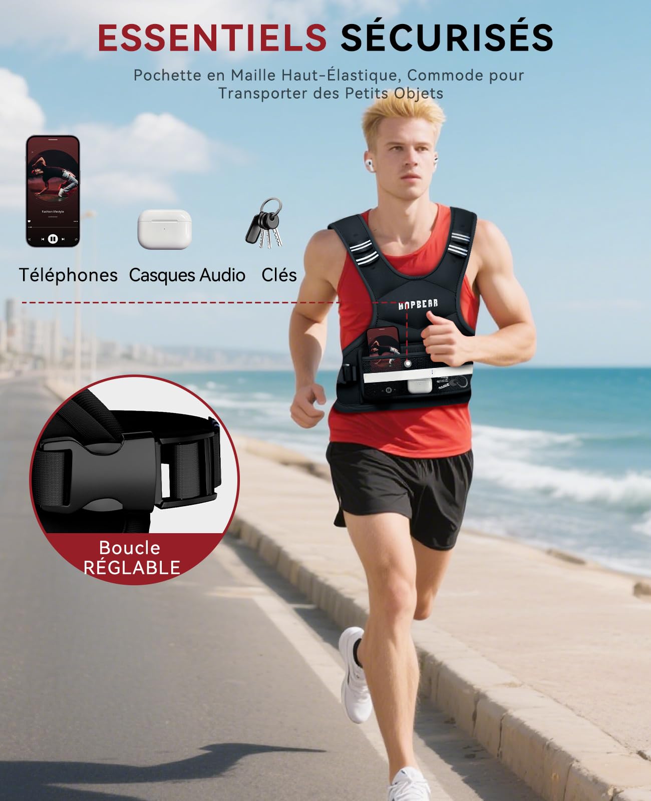 HAPBEAR Gilet Lesté - Réglable de 1,8 à 4,5 kg, Gilets Lestés pour l'Entraînement à Domicile, la Course à Pied et la Musculation