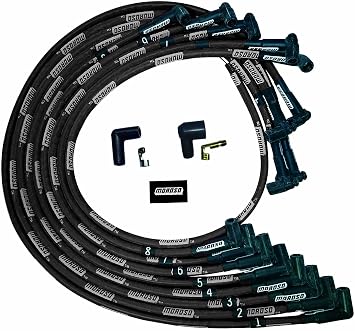 Moroso 51528 Ultra Series Black Sleeved Spark Plug Wires, Small Block Chevy, Under Header Routing, 90 Degree Plug Ends, HEI Distributor