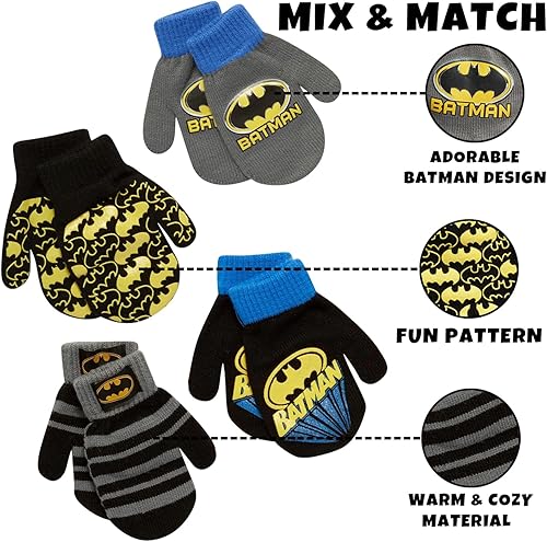 Miniatura 3 de DC Comics Juego de 4 manoplas o guantes para niños Batman, Superman, Liga de la Justicia (2-7)