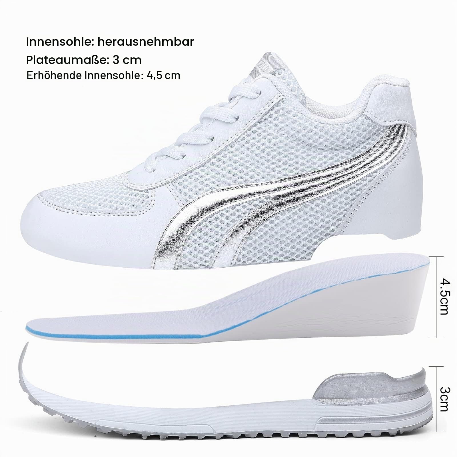 AONEGOLD® Damen-Sneaker, Sportschuhe, Fitnessstudio, Fitness, Sneaker, niedrig, 7 cm, Jogging, Reise, atmungsaktiv