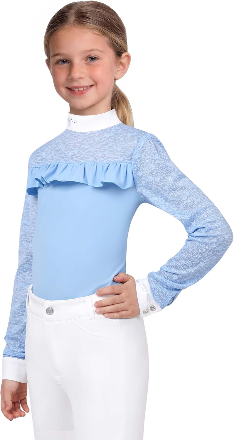 Girls Equestrian Shirt, Soft Stretch Kids Equestrian Training Top Lightweight Girls Horseback Riding Apparel