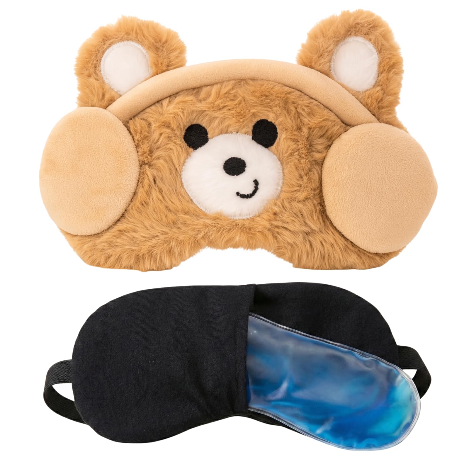 WHUMIES Brown Plush Sleep Eye Mask with Hot & Cold Gel Pad for Men, Women & Kids | 3D Cute Bear Eye Shade, Blocks Light Completely, Soft Comfortable Blindfold for Travel, Nap & Relaxation-image-17