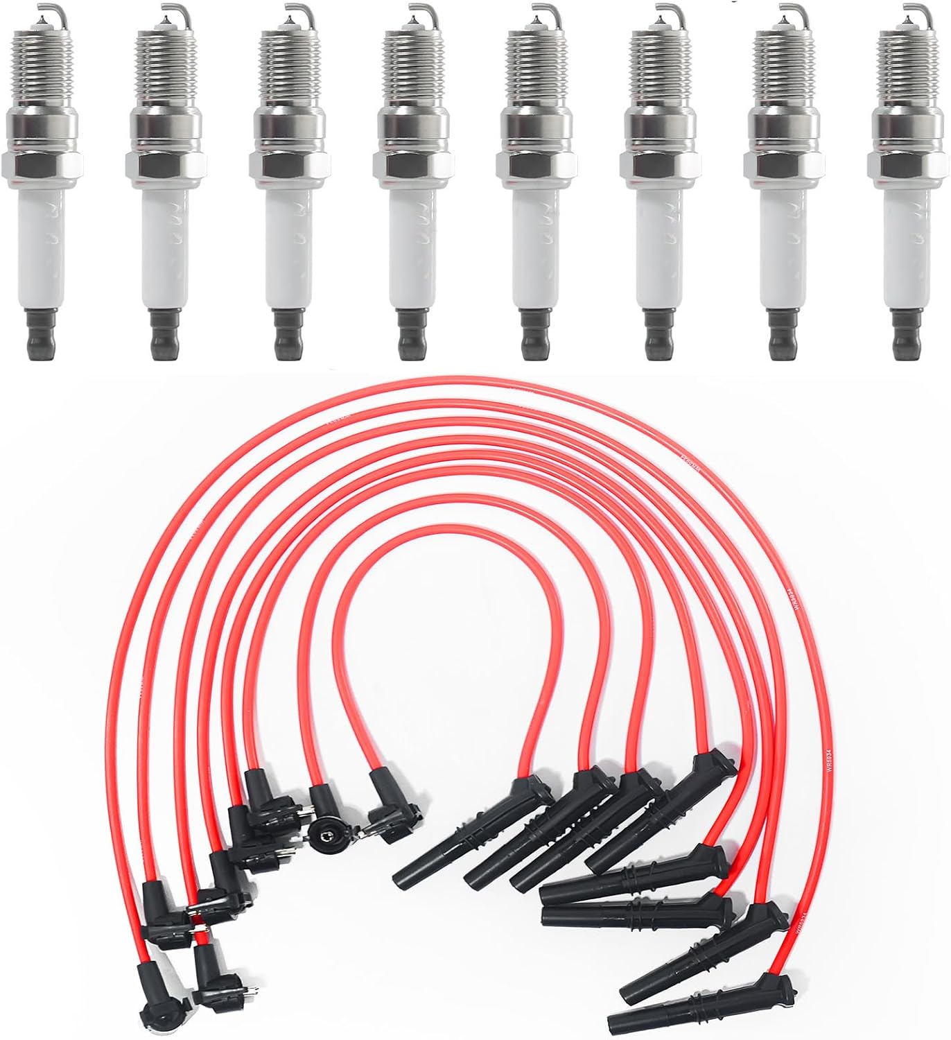 8 Piece Platinum Spark Plugs & Red Wire Set Compatible with Ford Mercury Lincoln E150 F150 F250 Expedition Town Car Grand Marquis 4.6L V8 Replacement for WR5934 F8PZ12259LA CH8882 700944 SP432
