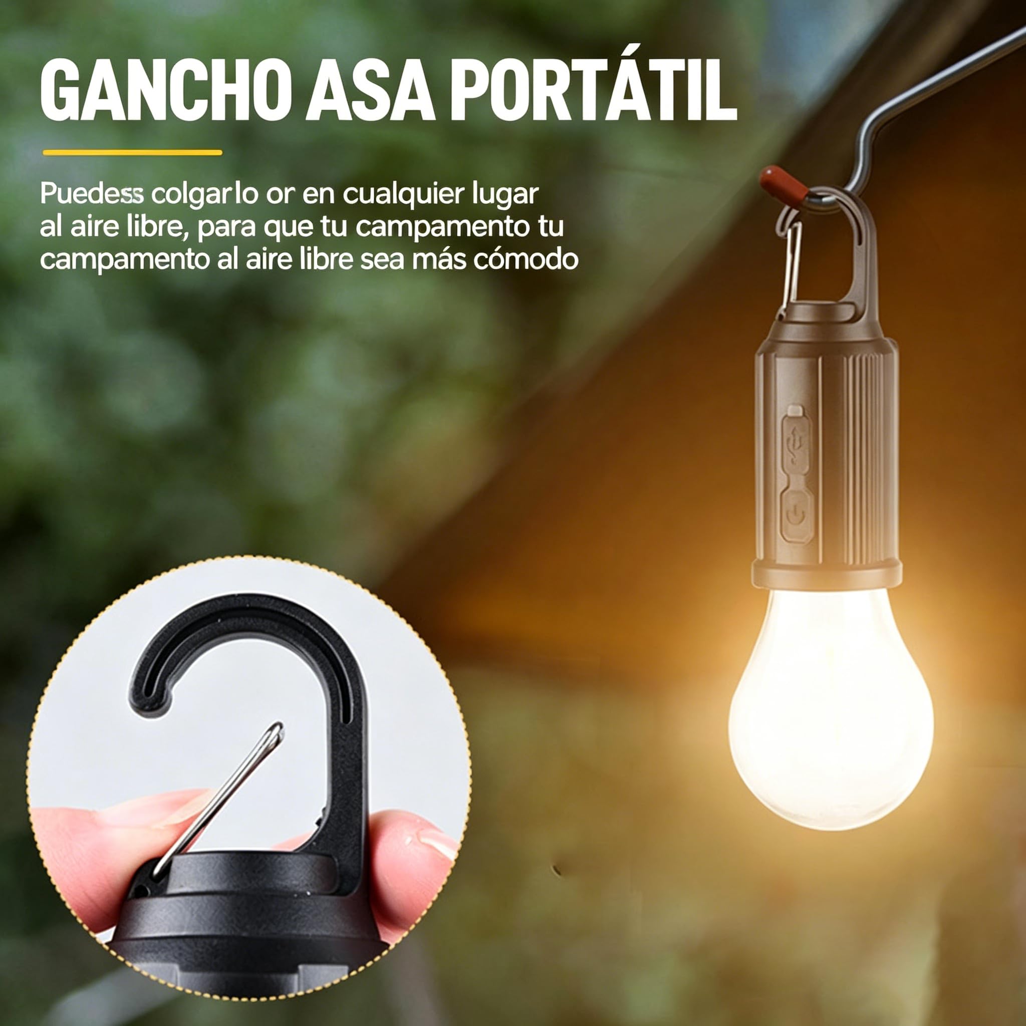 Bombilla Led Solar HookPro Lámpara solar recargable portátil con LED,senderismo y mochileros, Lámpara exterior