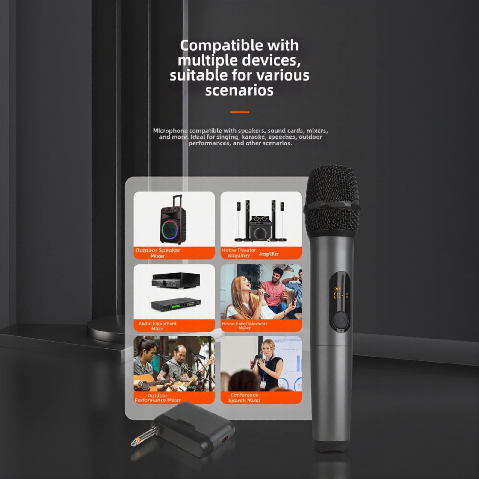 2 microfoni portatili wireless a doppio canale da 2,4 GHz con interfaccia audio da 6,35 mm e riduzione del rumore per karaoke, esibizioni di DJ, servizi religiosi e conferenze