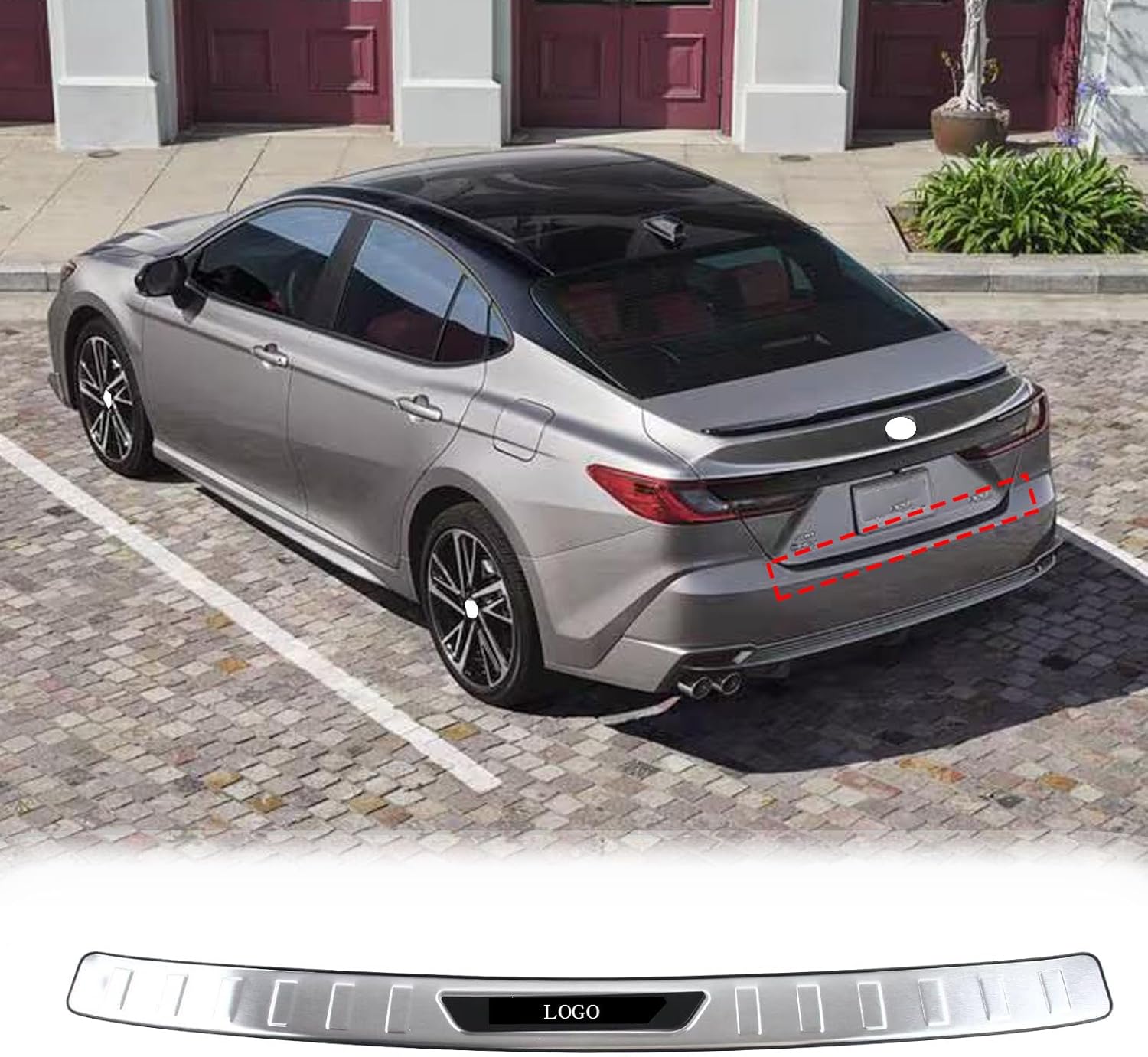 Car Stainless Steel Rear Bumper Protector, for Toyota Camry 2025 2026 Accessories, Auto Parts Tailgate Back Trunk Door Sill Cover Scuff Plate Strip Guard Protection (Black)