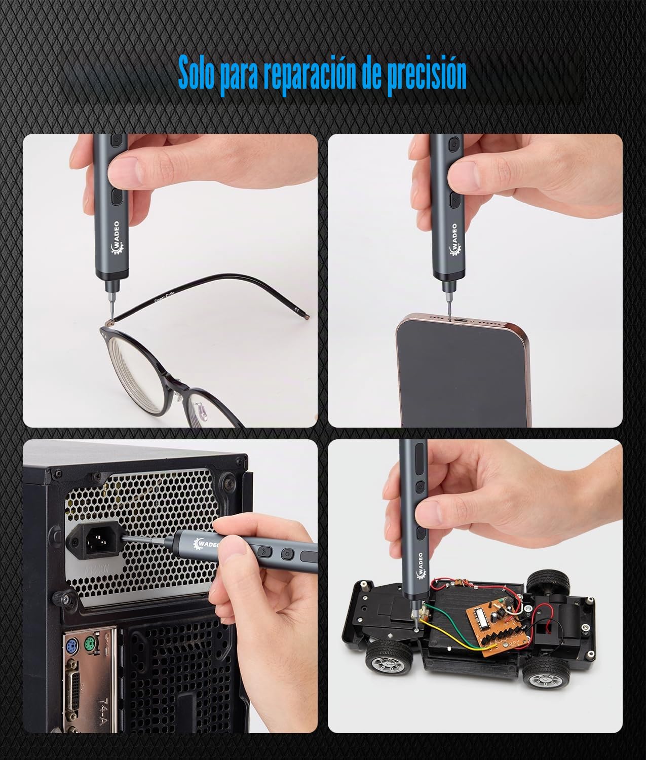 WADEO 78-en-1 Destornillador Eléctrico Mini de Precisión Inalámbrico, 5 Velocidades de Torque Ajustables + Modo Manual >5N·m, 72 Puntas Magnéticas S2, para Reloj/Gafas/Teléfono/Computadora/Drone RC