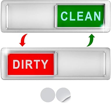 Premium Clean Dirty Dishwasher Magnet, Dirty Clean Sign for Dishwasher Easy to Read and Strong Slide for Changing Signs, Heavy Duty Magnet with Optional Stickers Red & Green Silver