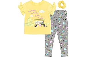 Cocomelon School Bus Toddler Girls' Short Sleeve Ruffle T-Shirt, Legging, and Scrunchy Set