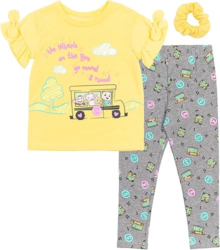 CoComelon JJ - Conjunto de camiseta de manga corta con volantes para niñas pequeñas