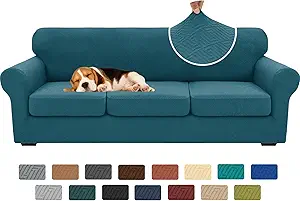 XINEAGE New 4 Pieces Extra Large Couch Covers for 3 Cushion Sofa Super Stretch Sofa Cover for 3 Large Seat Cushion Universal Slip Cover for Living Room (Peacock Blue), 91"-110"(3 Cushions)