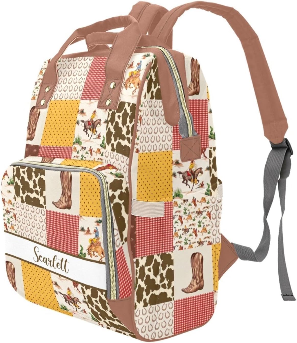 Custom Western Cowboy Baby Diaper Bag with Name – Personalized Nursing Travel Tote Backpack for Mom or Dad, Custom Name Baby Daypack Gift