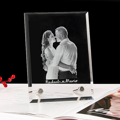 Miniatura 2 de Marco de fotos de cristal grabado con láser para parejas, ideas de regalos personalizados para el día de la madre, día del padre, Navidad,