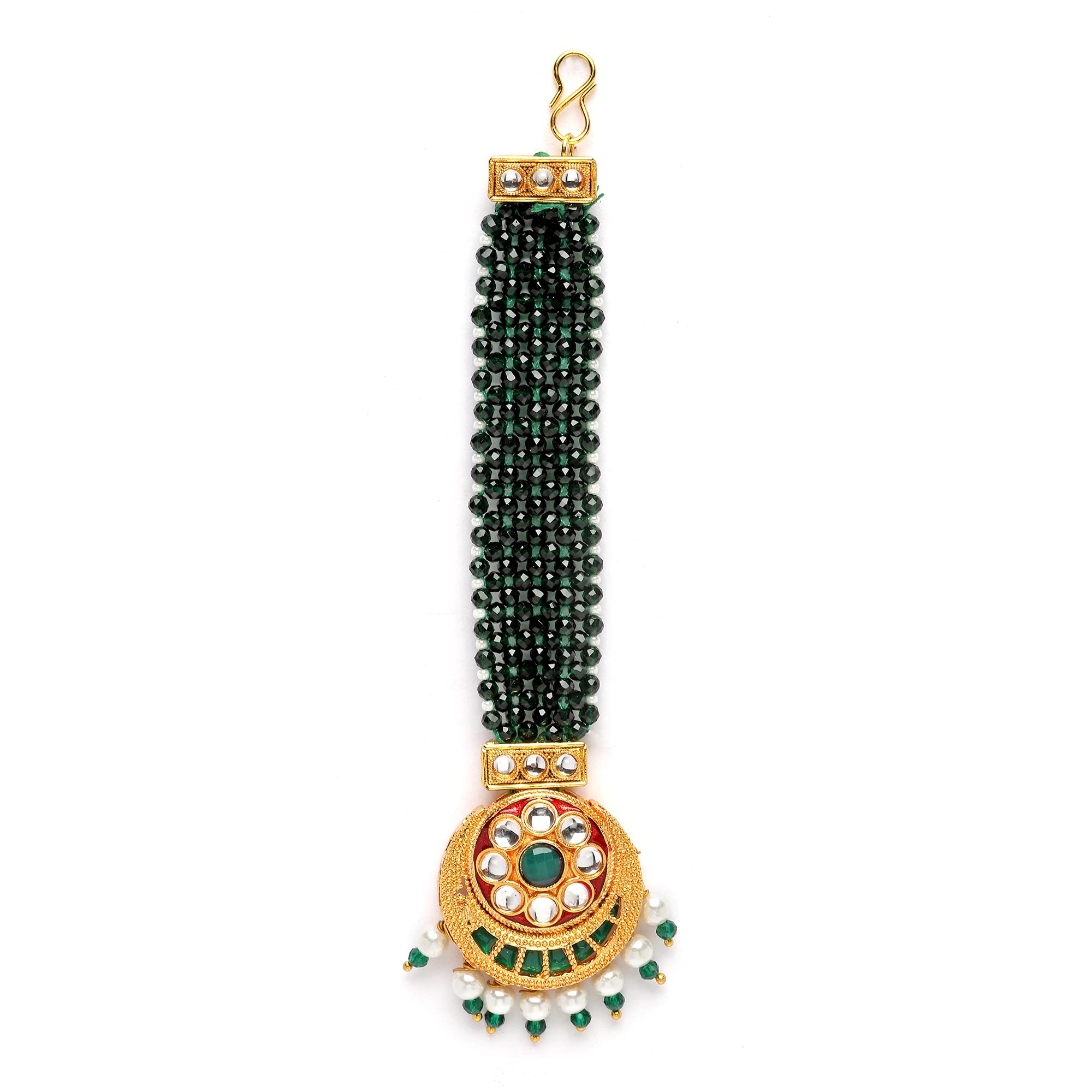 ZENEME Gold-Plated Stones & Beads studded-beaded Meenakari Crescent Shaped Maang Tikka (Green) (B0C3GW45RT) Amazon Price History, Amazon Price Tracker