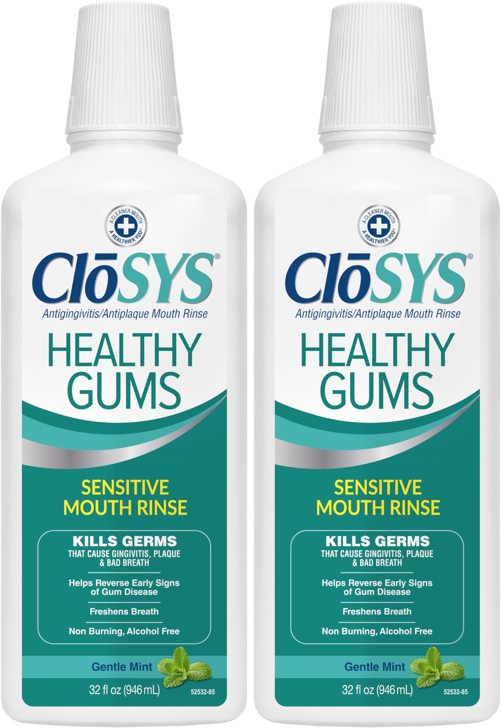 Healthy Gums Mouthwash 32 Fl Oz, Pack of 2, Antiplaque, Anti-Gingivitis Mouthwash, Non-Burning, Non-Irritating