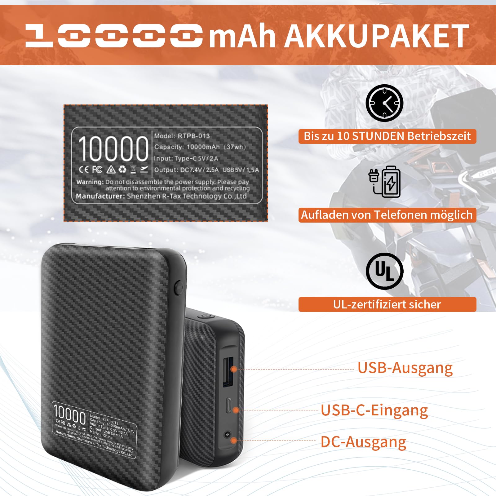 Beheizbare Weste mit Power Bank für Herren Damen Elektrische 7.4V DC Heizweste Herren Damen Leicht Beheizte Weste Outdoor Heizweste mit 8 Heizzone 4-in-1-Taste 3 Temperaturstufen