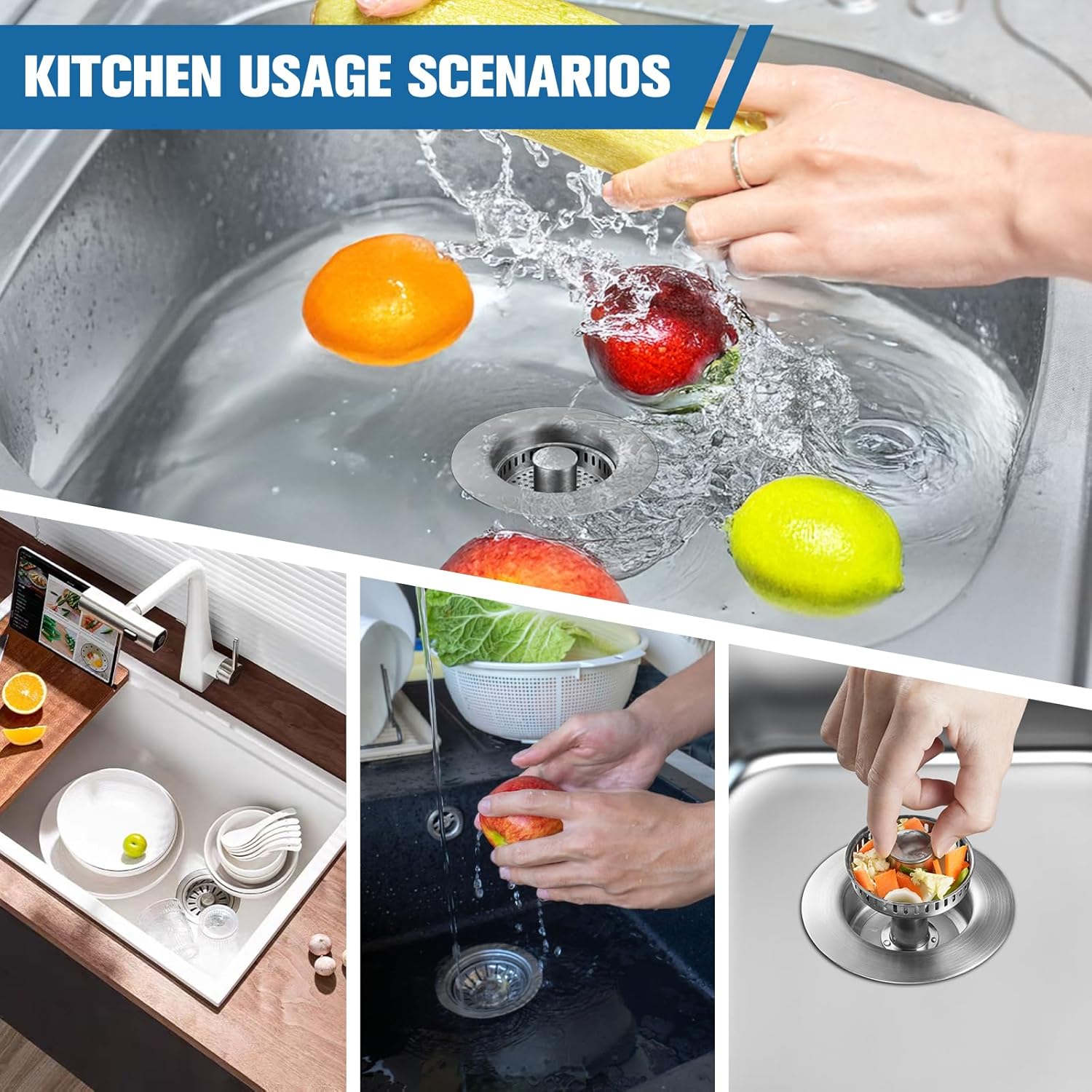Sink Drain Strainer Kitchen Sink Drain Strainer&Sink Stopper,Stainless Steel Pop up Sink Drain Strainer,Anti-Clogging Basket Strainer,High Durability with Brass Core,Fit 3-1/2",Chrome
