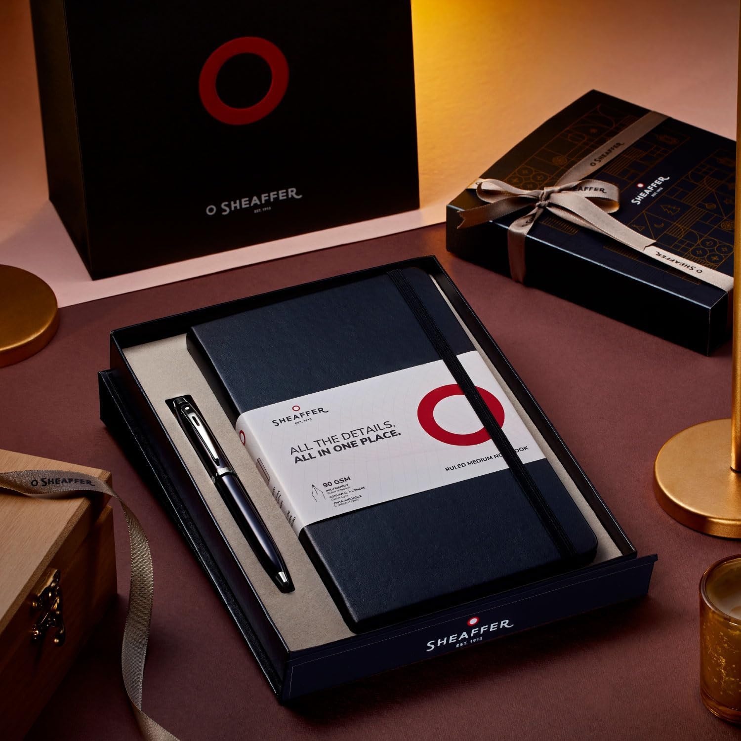 Sheaffer Gift Set 100 | G9313 Glossy Black Barrel Brushed Chrome Cap Ballpoint Pen with Medium Notebook | Premium Gift Set