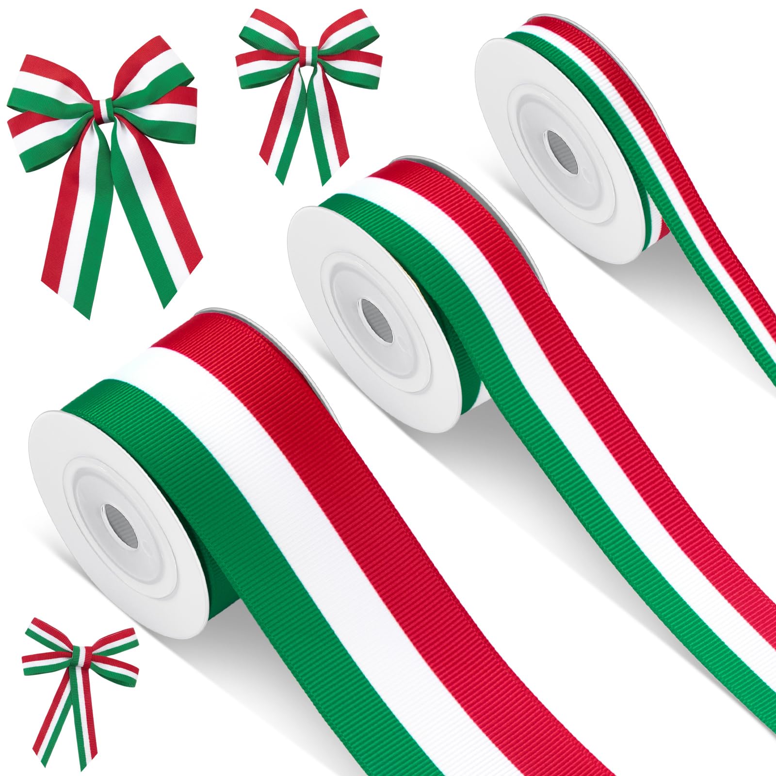 Photo 1 of *2 only* Cunno 3 Rolls Red White and Green Stripe Grosgrain Ribbon Italian Flag Patriotic Double Face Polyester Colorful Ribbon for Christmas Party Gift Wrapping Crafts, 0.4, 0.87, 1.5 Inch Wide, 15 Yard