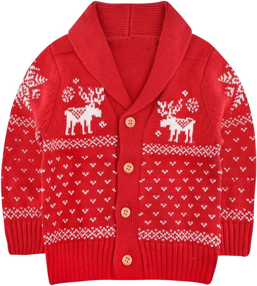 SANMIO Toddler Baby Boys Girls Deer Christmas Cardigan Sweater Long Sleeve Button-up Coat 6M-4T