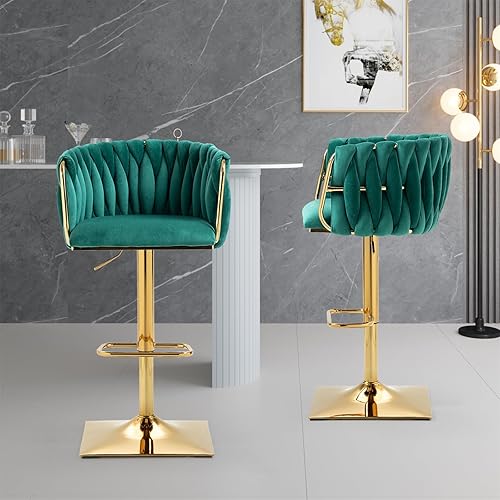 LLS Juego de 2 taburetes de bar, taburetes de bar giratorios con respaldo y base de metal amplia, sillas de isla de altura ajustable, taburetes de