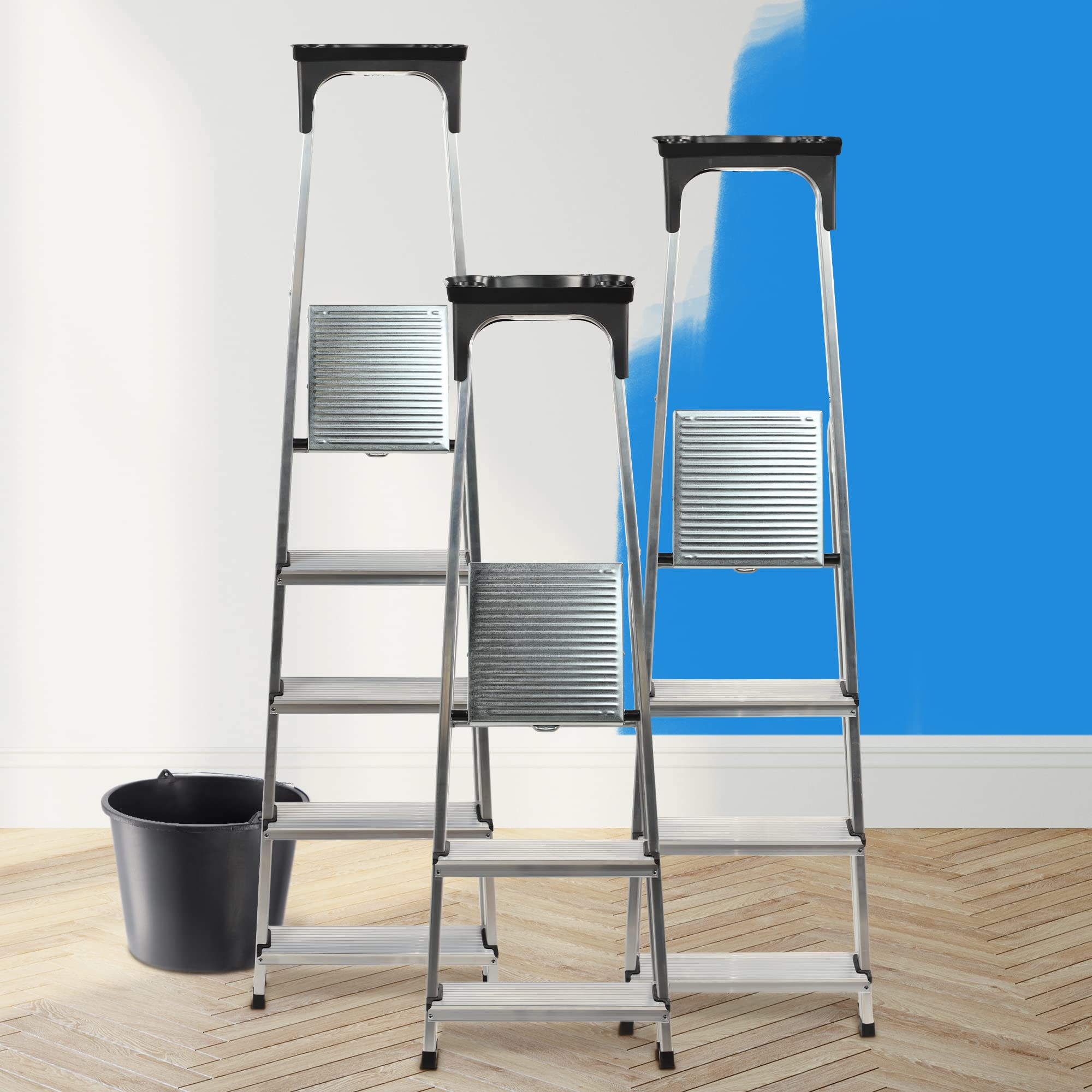 KADAX Echelle Aluminium Pliable 6 marches | escabeau Multifonction | jusqu'a 150kg | antiderapante Stable | Menage Atelier