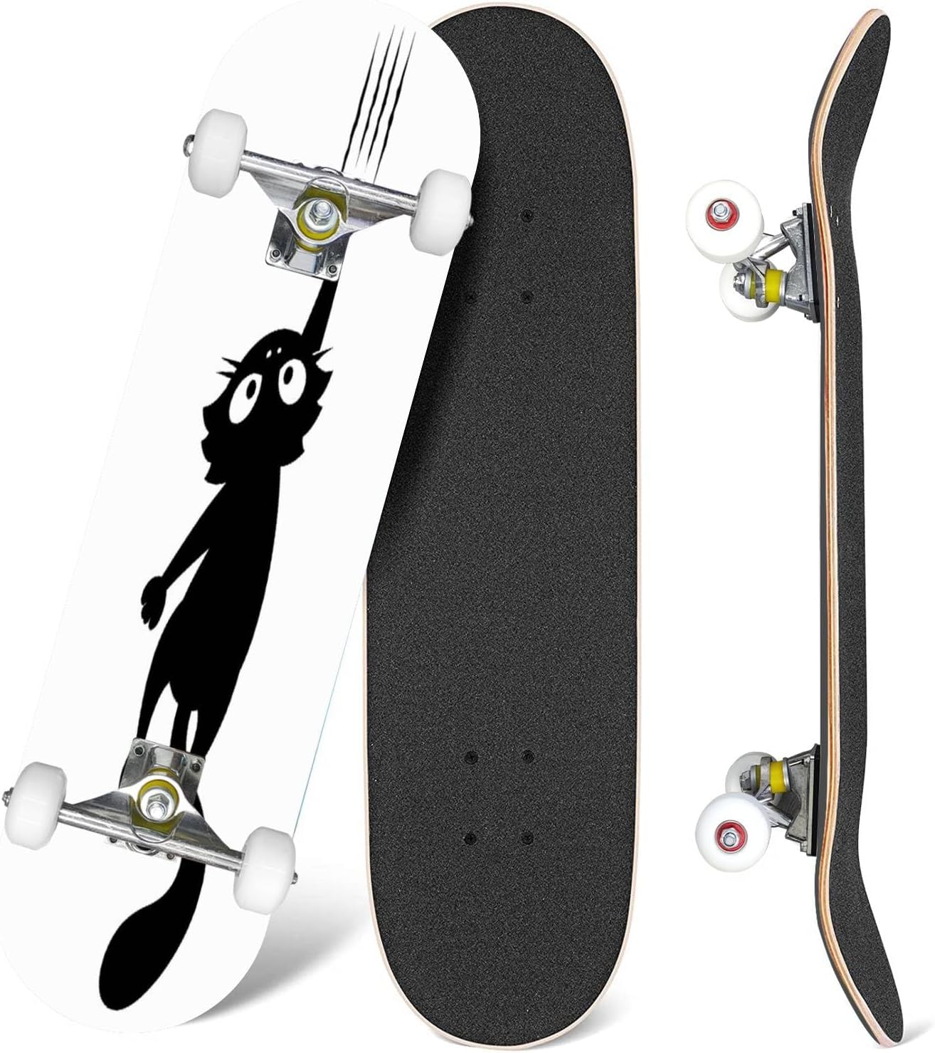 EFTOWEL Black Cat Skateboard - 31x8 Classic Concave Maple Deck, Cool Silhouette Design for Beginners, Pros & Teens