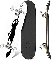 EFTOWEL Black Cat Skateboard - 31x8 Classic Concave Maple Deck, Cool Silhouette Design for Beginners, Pros & Teens