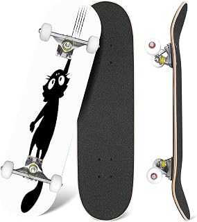EFTOWEL Black Cat Skateboard - 31x8 Classic Concave Maple Deck, Cool Silhouette Design for Beginners, Pros & Teens