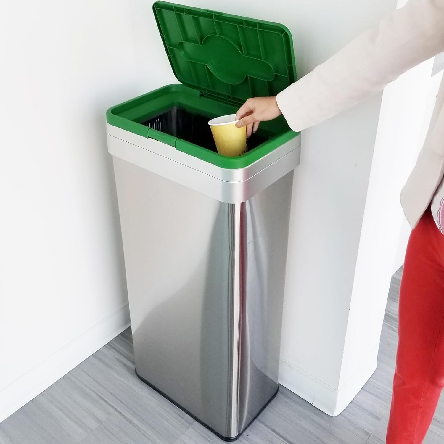 21 Gallon / 80L Stainless Steel Open Top Compost Bin with Dual Odor Filters – Green Waste Solution for Office, Restaurant, or Educational Settings