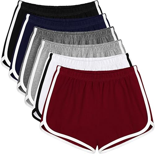Apoway 6 Packs Dance Shorts Women Cotton Waistband Summer Sports Yoga Shorts for Women - Small - Black,dark Gray,gainsboro,off White,navy,wine Red