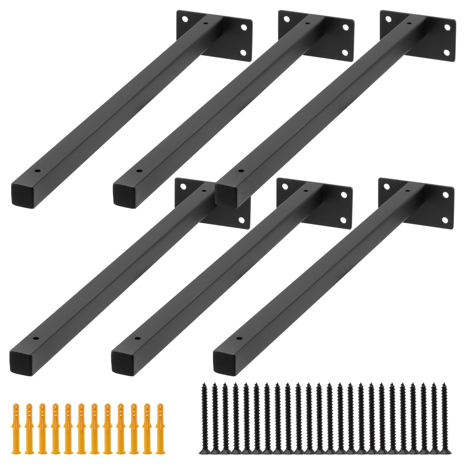Soporte de estante flotante negro de 40cm en ángulo oculto de pared, pack de 6 piezas de metal