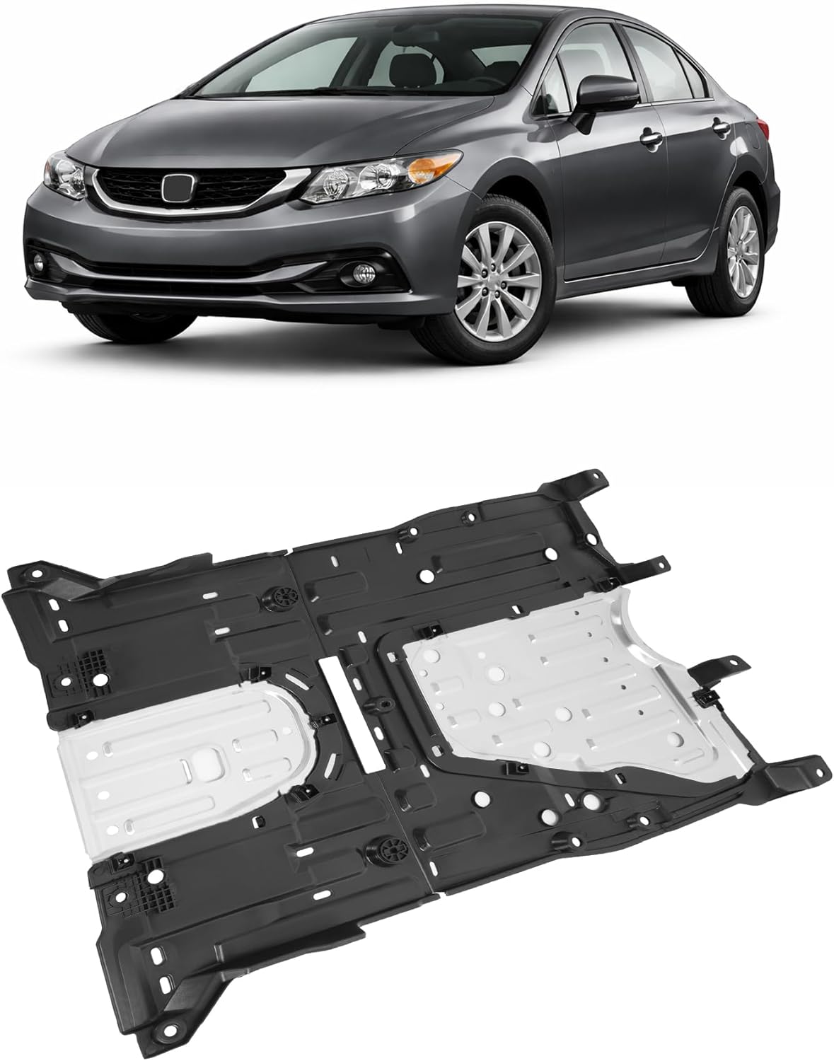 ECOTRIC Engine Splash Shield Plate Compatible with 2013-2015 Honda Civic Replacement for 74110TR3A20 Rear Lower Silvery Aluminium Engine Case Undercar Shield Guard