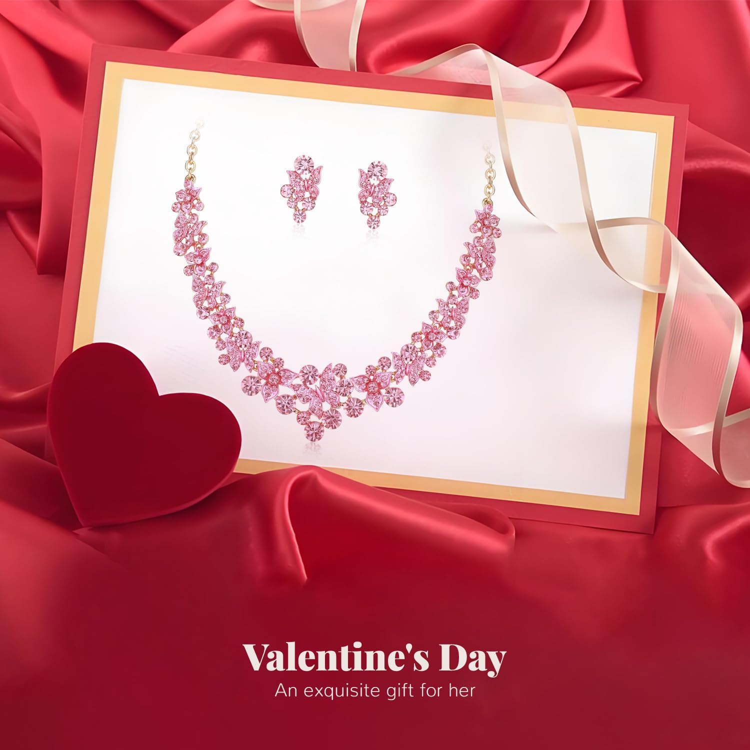 EleQueen Women's Wedding Bridal Statement Crystal Necklace Earrings Set for Brides Bridesmaid, Butterfly Leaf Jewelry for Prom Party
