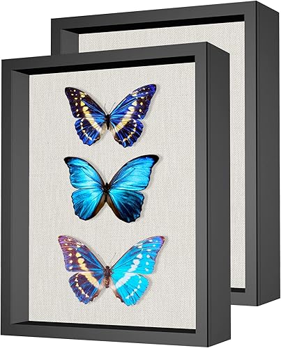 Miniatura 9 de Paquete de 2 marcos de caja de sombra de 11 x 14 pulgadas con parte trasera de lino, vitrina rústica resistente de memoria de flores, imágenes,