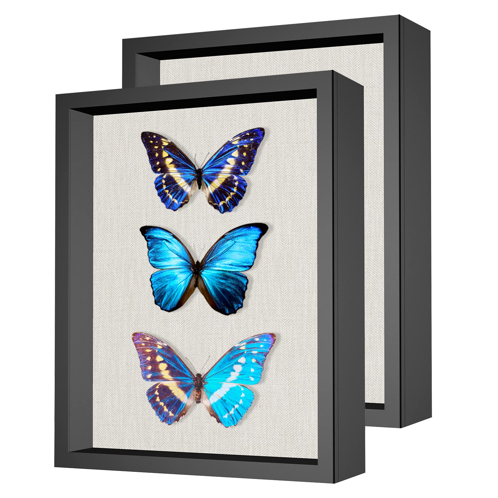 2-pak 11 x 35 cm ramka z lnianym tyłem - solidna rustykalna witryna pamiątkowa z kwiatami, obrazami, medaliami i innymi, czarna