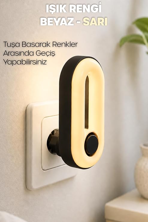 Gece Lambası Halka Tip 2 MOD Sarı-Beyaz Işık Tuşlu Koridor Hol Işığı Uyuma Işığı Siyah K6760 [Enerji Sınıfı A]